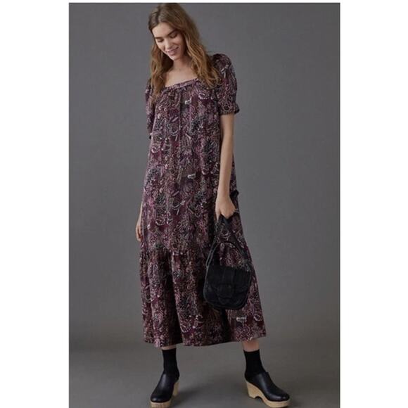 Anthropologie Maeve Lisabetta Maxi Dress Purple Boho Large - Picture 1 of 11